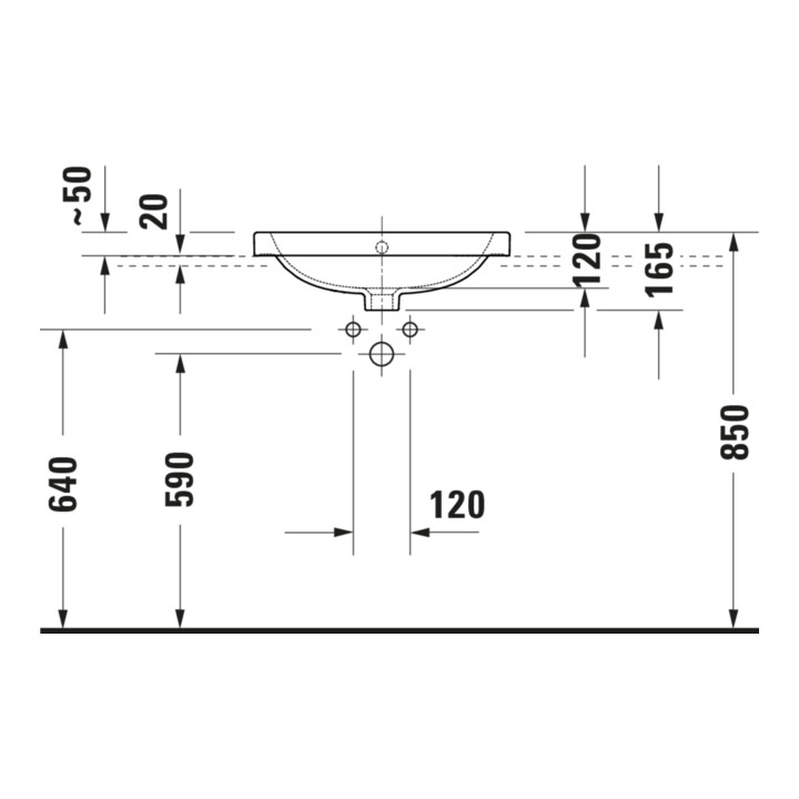 Duravit Lavabo à poser D-Code 55 cm, avec trou de robinet, trop-plein, blanc