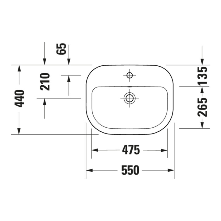 Duravit Lavabo à poser D-Code 55 cm, avec trou de robinet, trop-plein, blanc