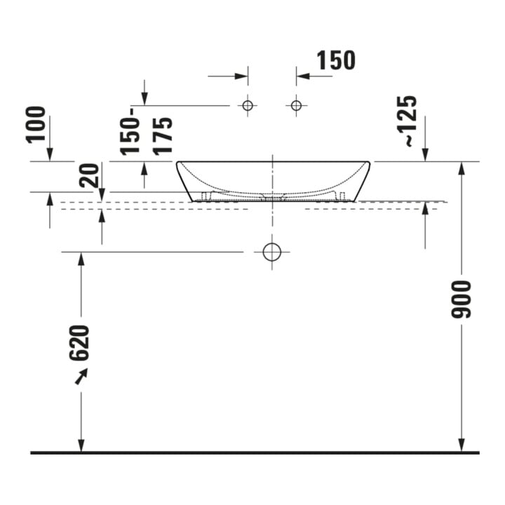 Duravit Lavabo à poser D-Neo 60x40 cm, sans trop-plein, sans perçage, blanc