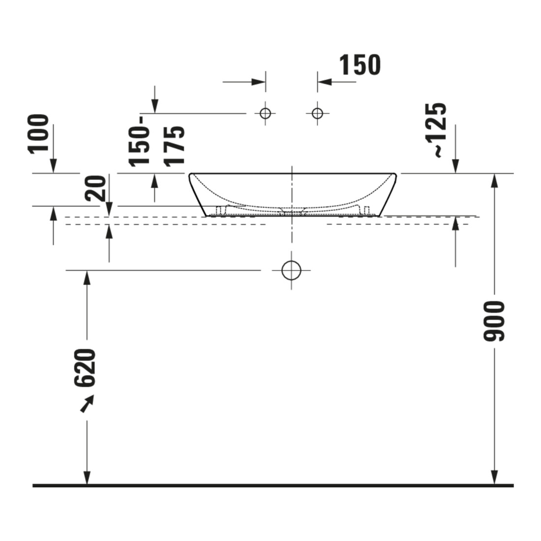 Duravit Lavabo à poser D-Neo 60x40 cm, sans trop-plein, sans perçage, blanc