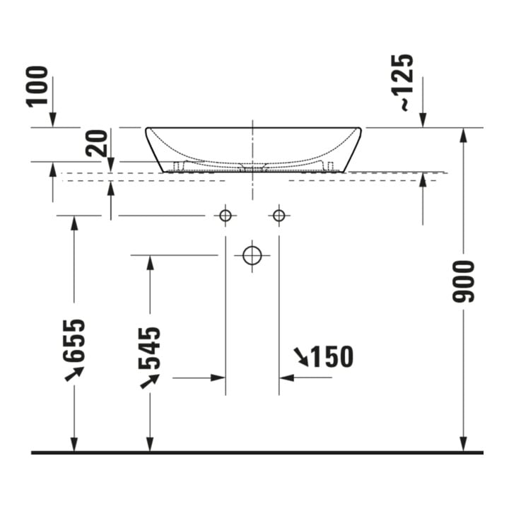 Duravit Lavabo à poser D-Neo 60x40 cm, sans trop-plein, sans perçage, blanc