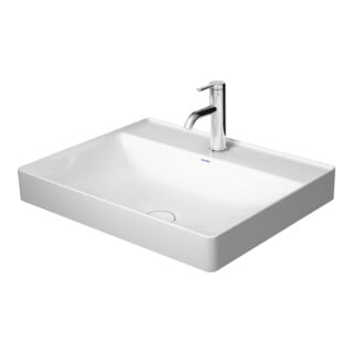 Duravit Lavabo à poser DuraSquare 60x47 cm, sans trop-plein, avec trop-plein, 1 trou de robinet, blanc