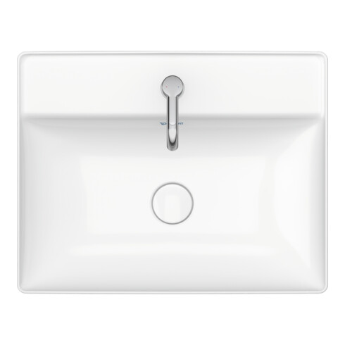 Duravit Lavabo à poser DuraSquare 60x47 cm, sans trop-plein, avec trop-plein, 1 trou de robinet, blanc