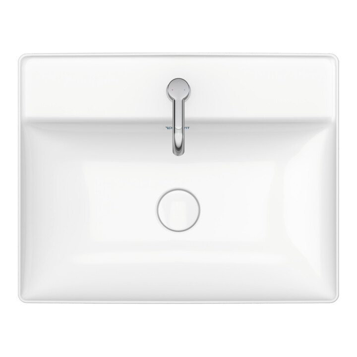 Duravit Lavabo à poser DuraSquare 60x47 cm, sans trop-plein, avec trop-plein, 1 trou de robinet, blanc