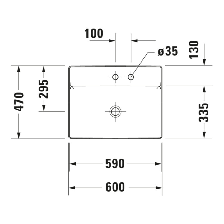 Duravit Lavabo à poser DuraSquare 60x47 cm, sans trop-plein, avec trop-plein, 1 trou de robinet, blanc