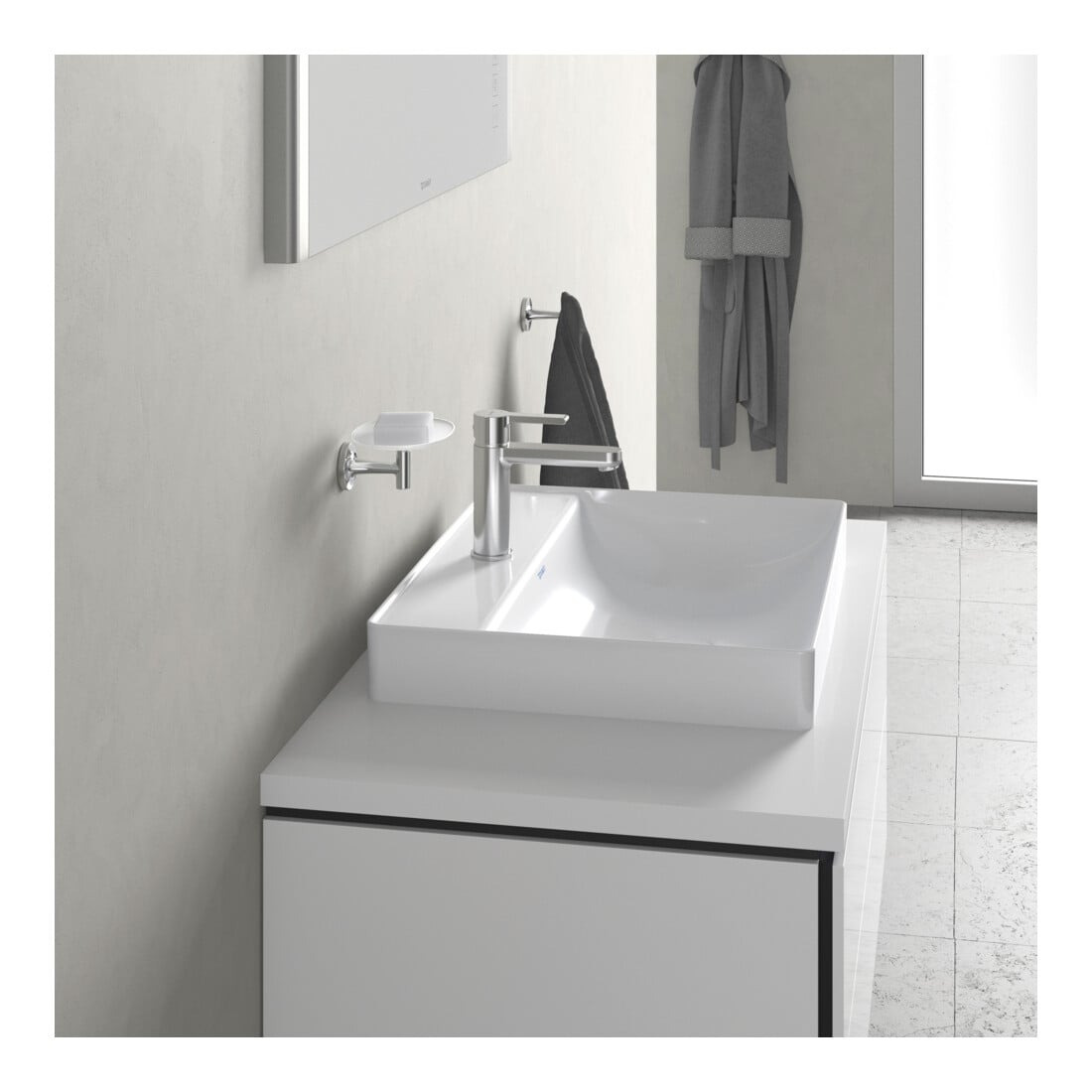 Duravit Lavabo à poser DuraSquare 60x47 cm, sans trop-plein, avec trop-plein, 1 trou de robinet, blanc