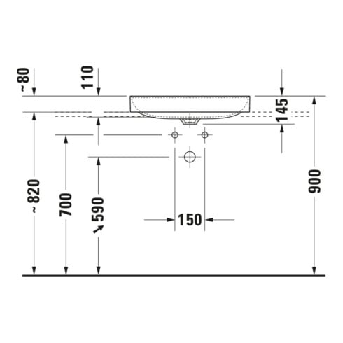 Duravit Lavabo à poser DuraSquare 60x47 cm, sans trop-plein, avec trop-plein, 1 trou de robinet, blanc