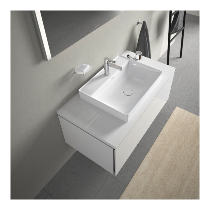 Duravit Lavabo à poser DuraSquare 60x47 cm, sans trop-plein, avec trop-plein, 1 trou de robinet, blanc