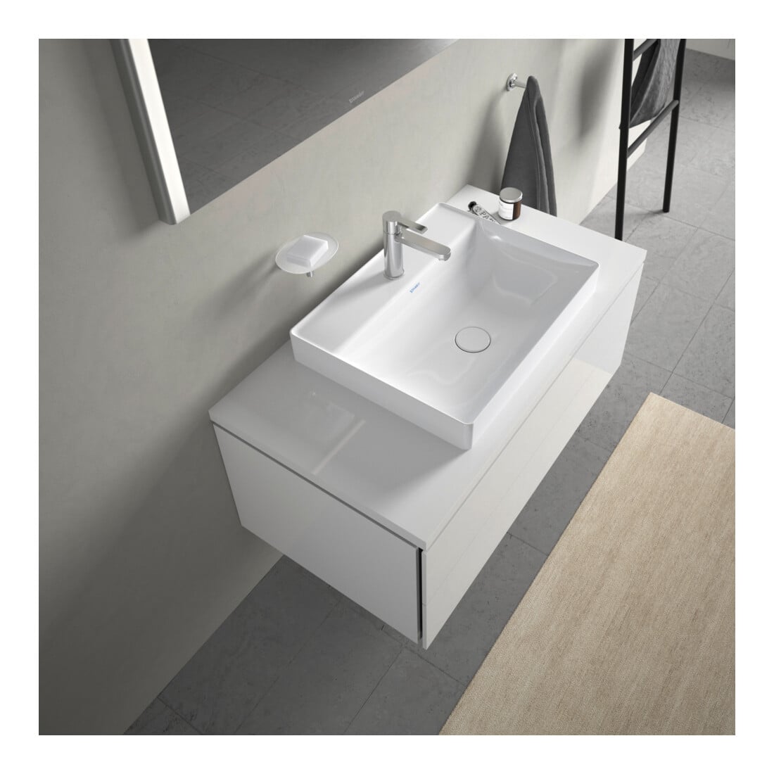 Duravit Lavabo à poser DuraSquare 60x47 cm, sans trop-plein, avec trop-plein, 1 trou de robinet, blanc