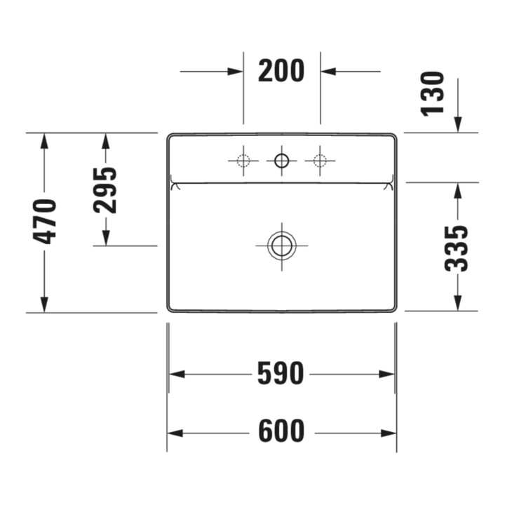 Duravit Lavabo à poser DuraSquare 60x47 cm, sans trop-plein, avec trop-plein, 1 trou de robinet, blanc