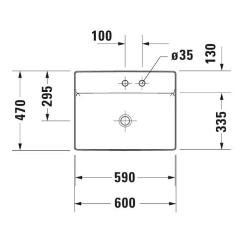 Duravit Lavabo à poser DuraSquare 60x47 cm, sans trop-plein, avec trop-plein, sans trou de robinet, blanc