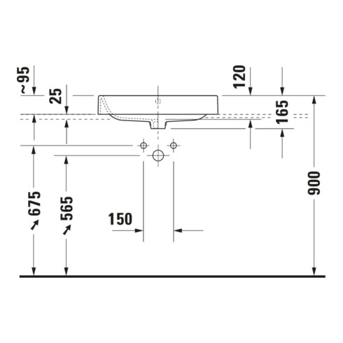 Duravit Lavabo à poser Happy D.2 60x40 cm, fermé, sans trou robinet, avec trop-plein, blanc