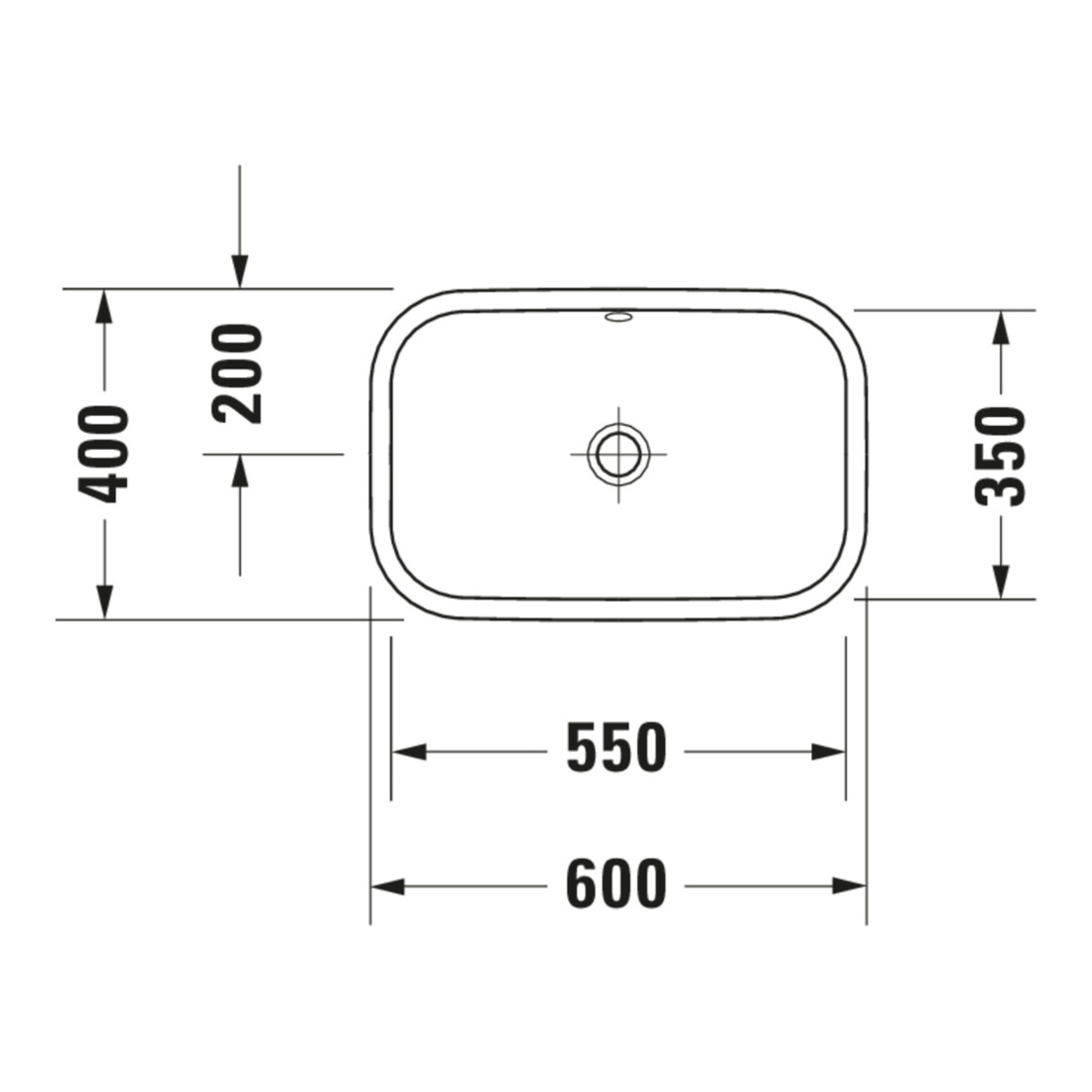 Duravit Lavabo à poser Happy D.2 60x40 cm, fermé, sans trou robinet, avec trop-plein, blanc