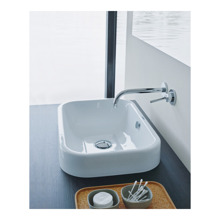 Duravit Lavabo à poser Happy D.2 60x40 cm, fermé, sans trou robinet, avec trop-plein, blanc