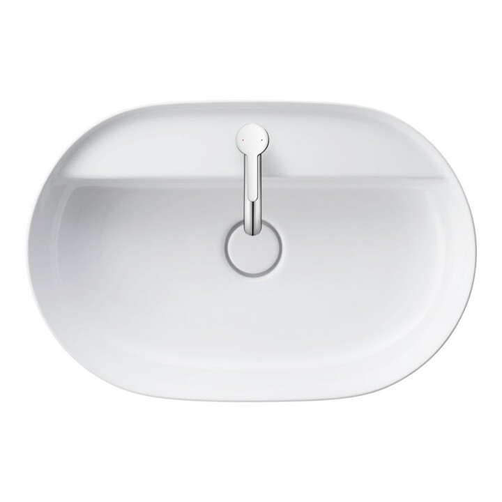 Duravit Lavabo à poser Luv 60x40 cm, blanc, avec trop-plein, sans trou robinet, avec trop-plein HLB