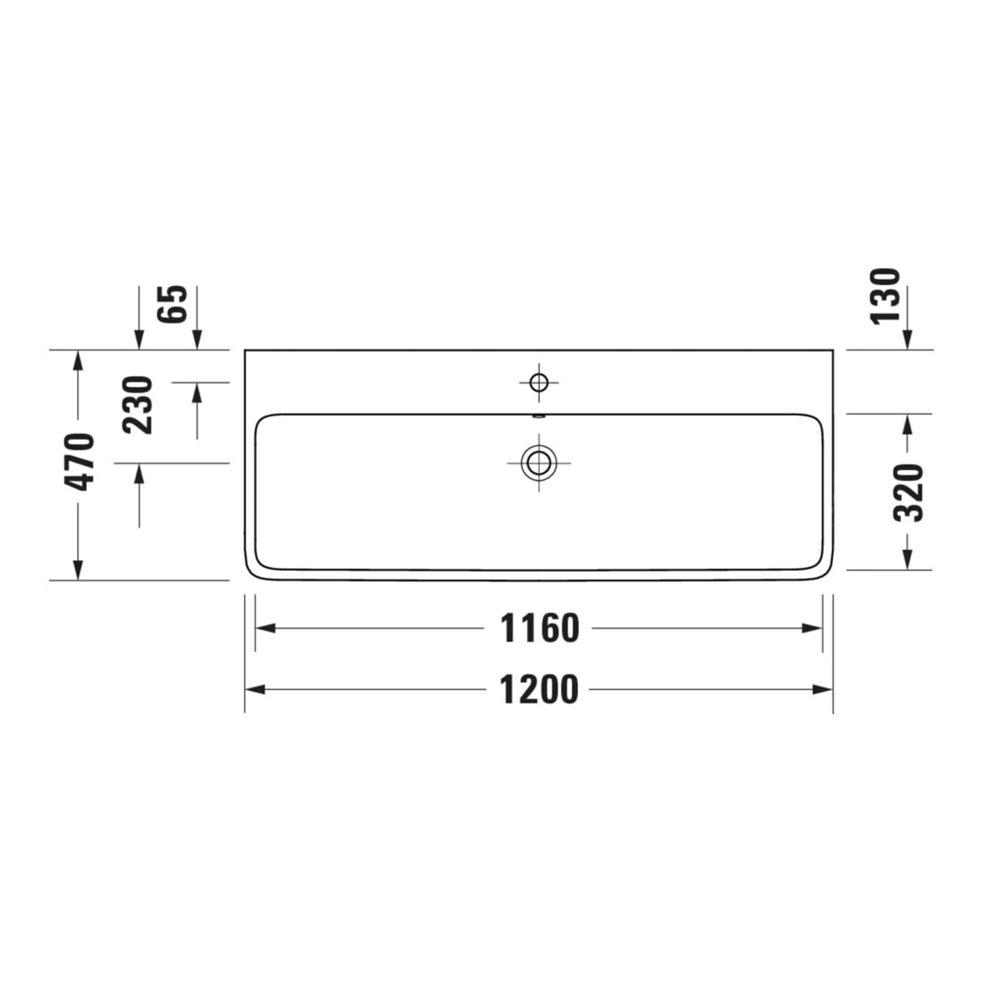 Duravit Lavabo à poser Qatego 120x47 cm, blanc, sans trop-plein, avec trou robinet, trop-plein fermé