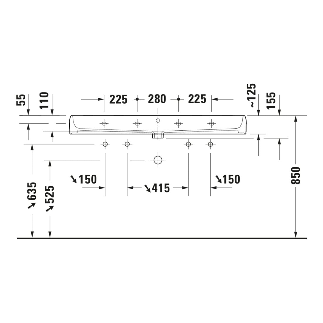 Duravit Lavabo à poser Qatego 120x47 cm, blanc, sans trop-plein, avec trou robinet, trop-plein fermé