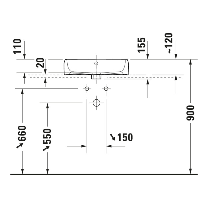 Duravit Lavabo à poser Qatego 50x47 cm, blanc brillant, avec trou robinet, trop-plein