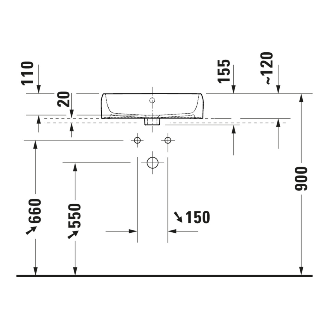 Duravit Lavabo à poser Qatego 50x47 cm, blanc brillant, avec trou robinet, trop-plein