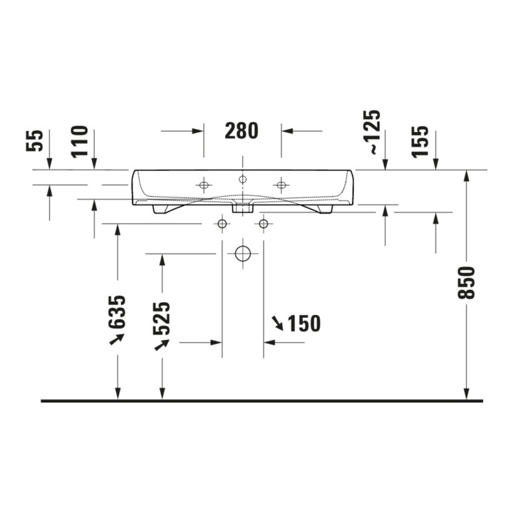 Duravit Lavabo à poser Qatego 80x47 cm, blanc, mitigeur haut, fermé