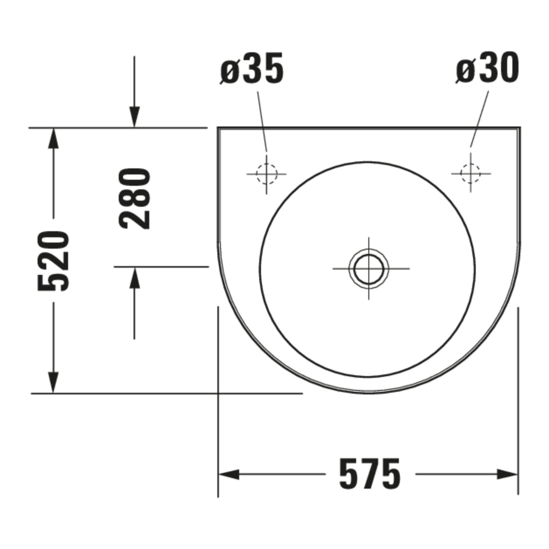 Duravit Lavabo Architec 57,5x52cm, EC droite, sans trop-plein, avec trop-plein, blanc