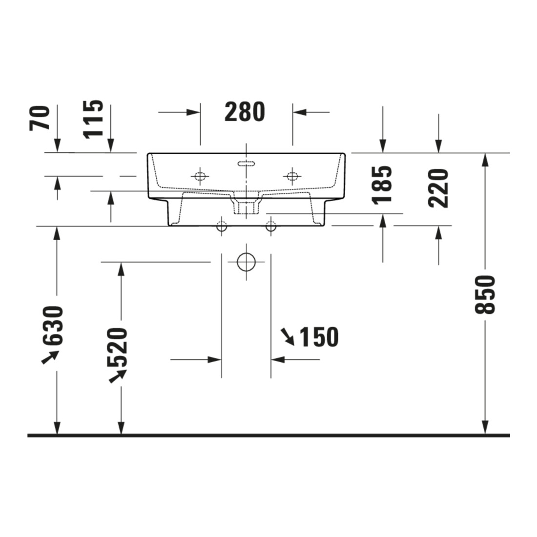 Duravit Lavabo Balcoon 60x48 cm, argile, H I P, trou de robinet