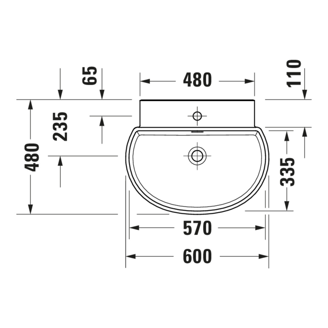 Duravit Lavabo Balcoon 60x48 cm, argile, H I P, trou de robinet