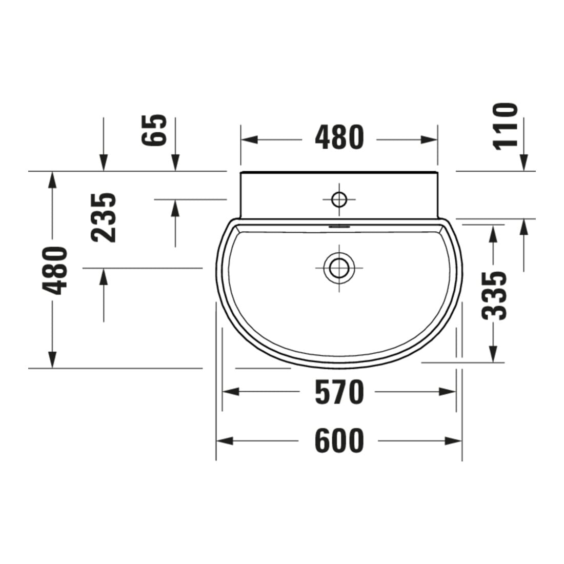 Duravit Lavabo Balcoon 60x48 cm, blanc brillant, avec trou robinet, trop-plein