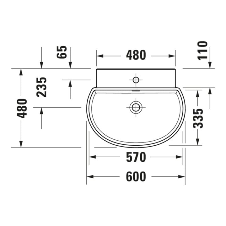 Duravit Lavabo Balcoon 60x48 cm, blanc mat, avec trou robinet, trou surélevé