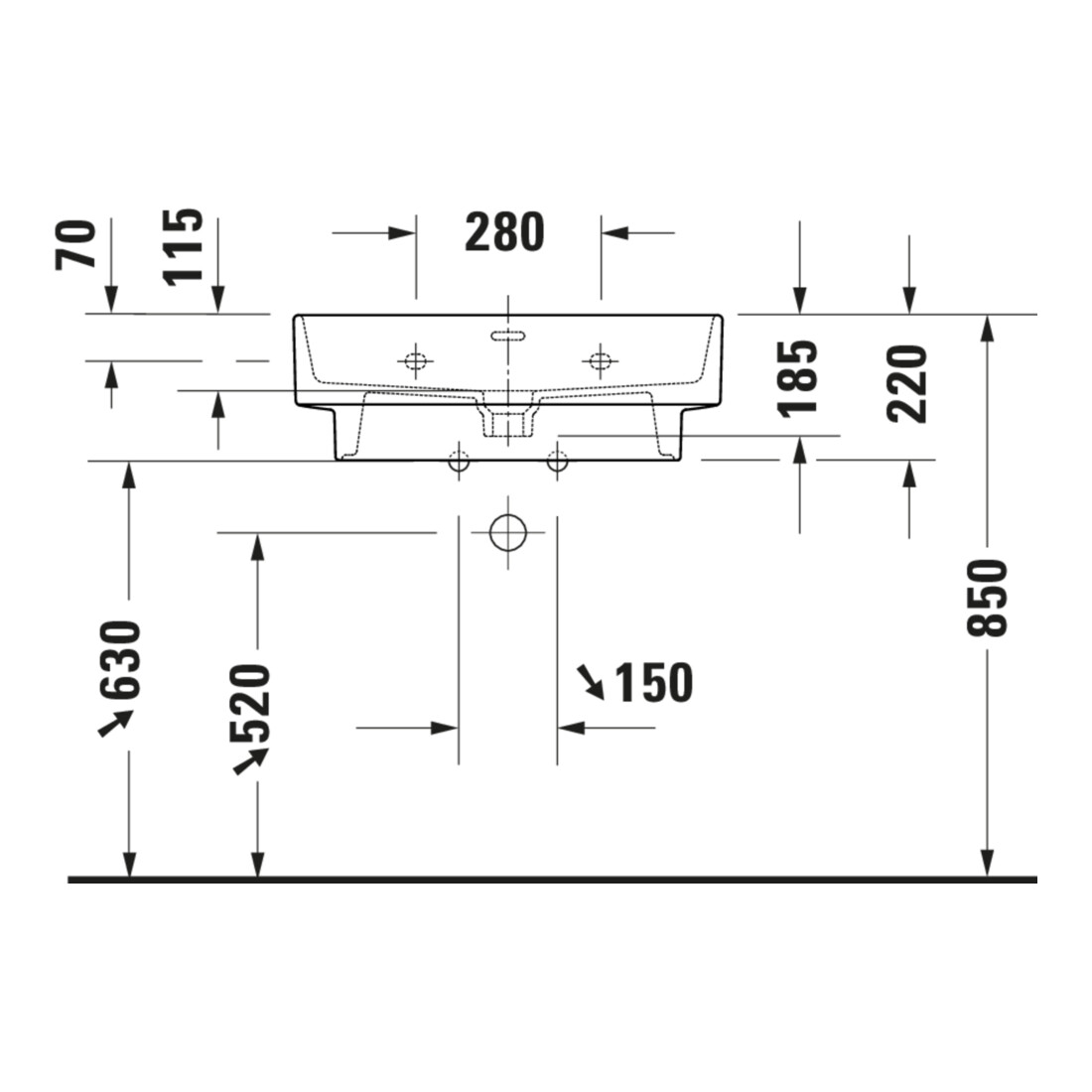 Duravit Lavabo Balcoon 65x48 cm, blanc brillant, avec trou robinet, trou trop-plein