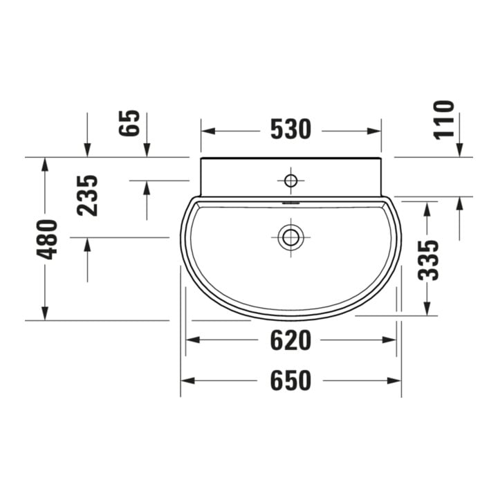 Duravit Lavabo Balcoon 65x48 cm, blanc mat, avec trou robinet, trou pour robinet