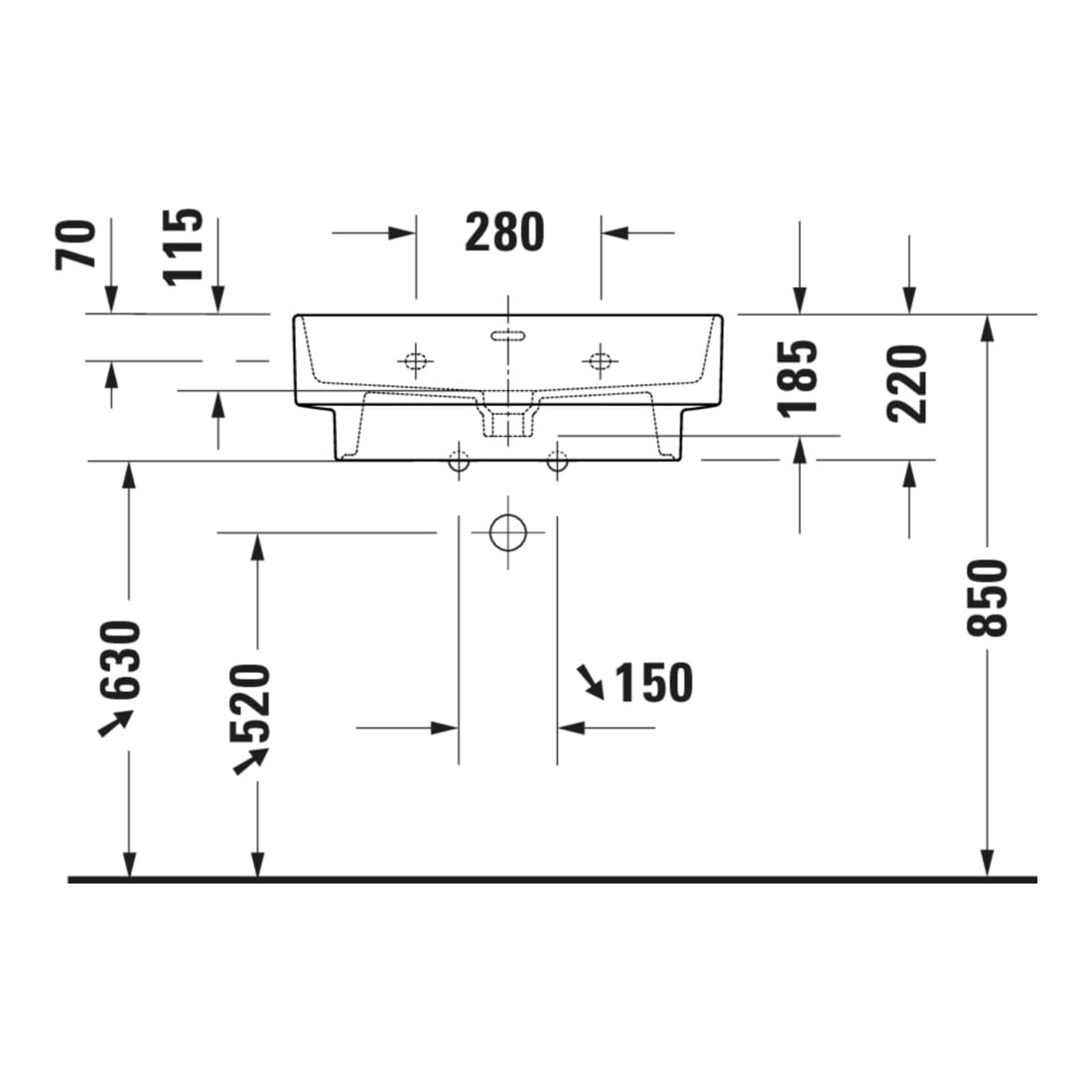 Duravit Lavabo Balcoon 65x48 cm, Clay te ma, m HL, ÜL, trou robinet
