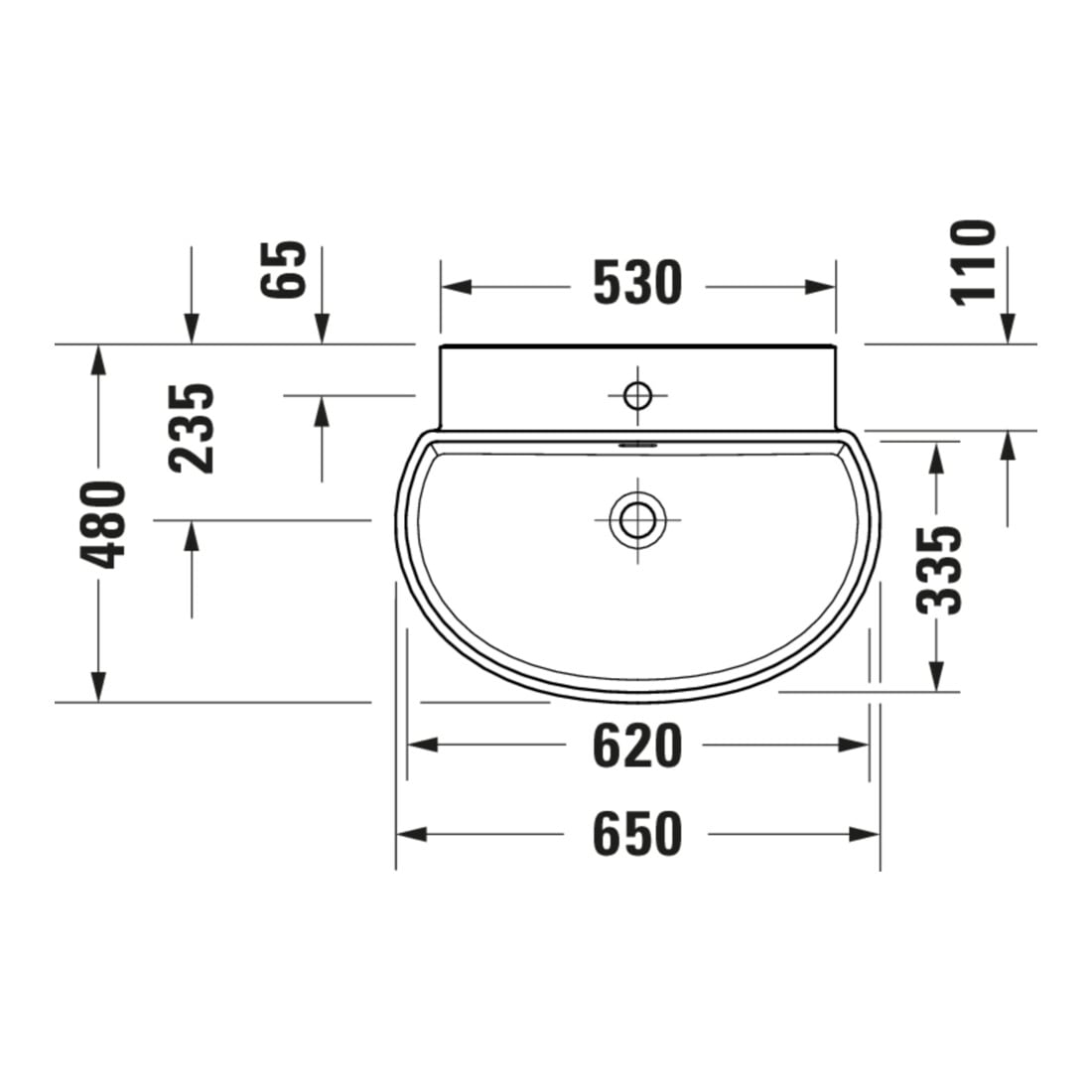 Duravit Lavabo Balcoon 65x48 cm, Clay te ma, m HL, ÜL, trou robinet