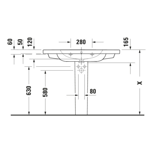 Duravit Lavabo D-Code 100x48 cm, avec trou de robinet, trop-plein, blanc