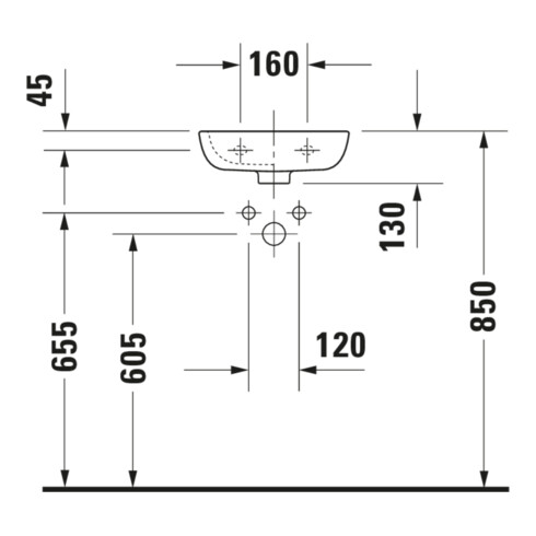 Duravit Lavabo D-Code 36x27 cm, avec trop-plein, trou robinet à gauche, blanc