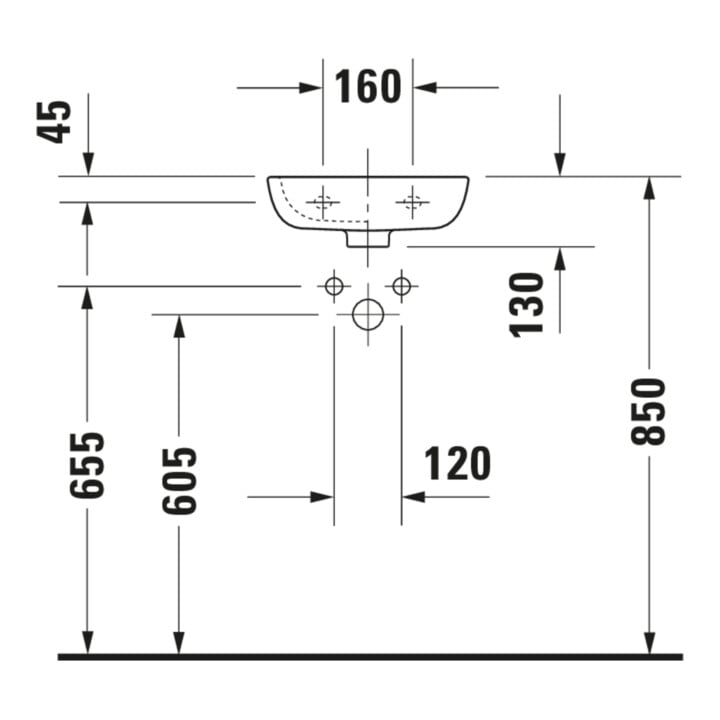 Duravit Lavabo D-Code 36x27 cm, avec trop-plein, trou robinet à gauche, blanc