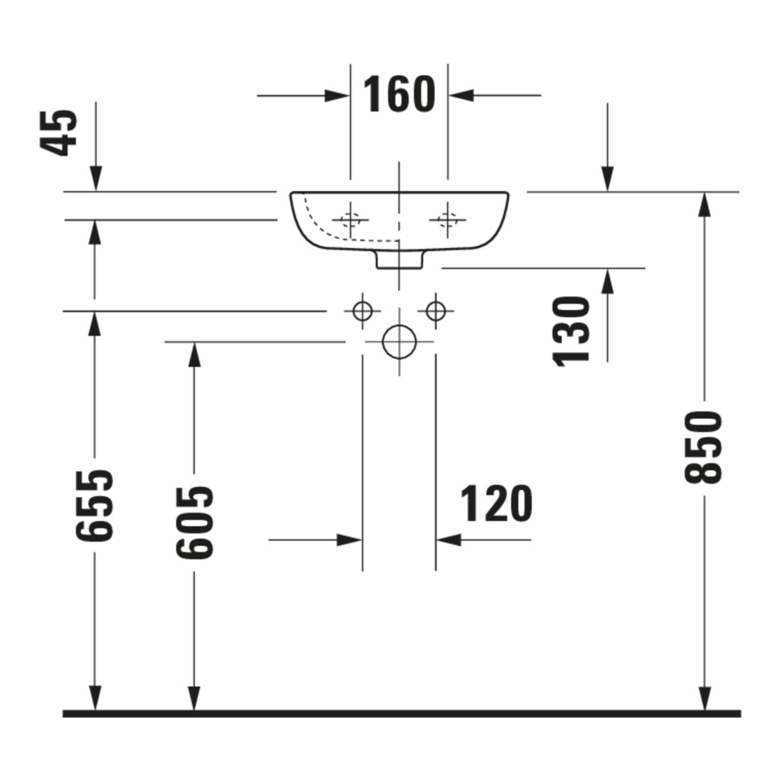 Duravit Lavabo D-Code 36x27 cm, avec trop-plein, trou robinet à gauche, blanc