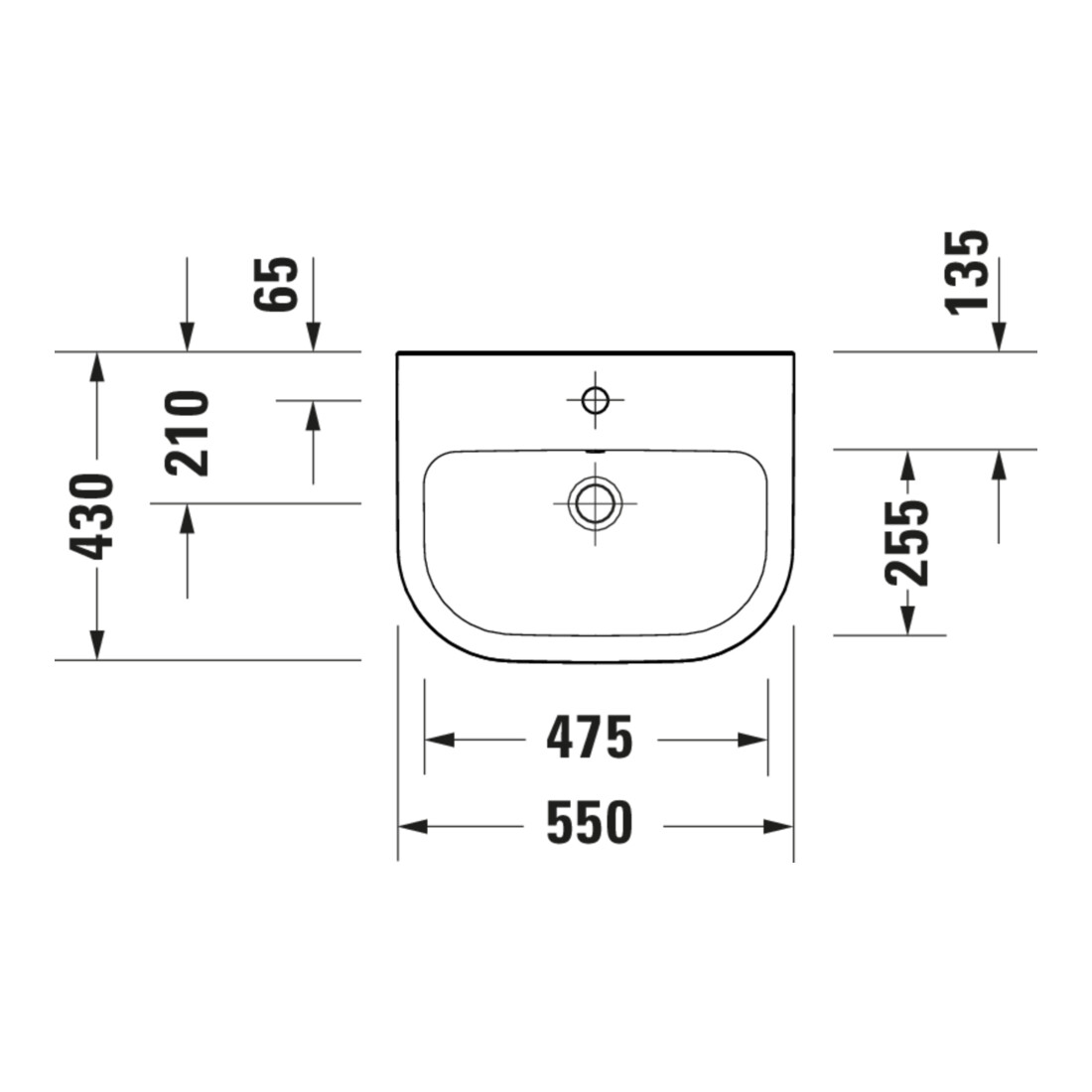 Duravit Lavabo D-Code 55x43 cm, avec trou robinet, trop-plein, blanc