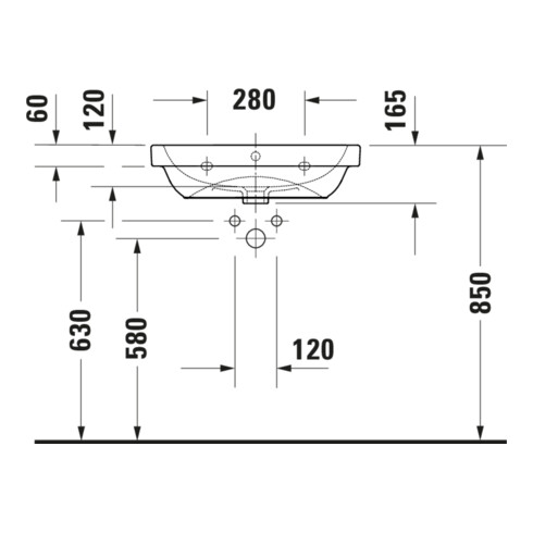 Duravit Lavabo D-Code 60x46 cm, avec trou robinet, trop-plein, blanc