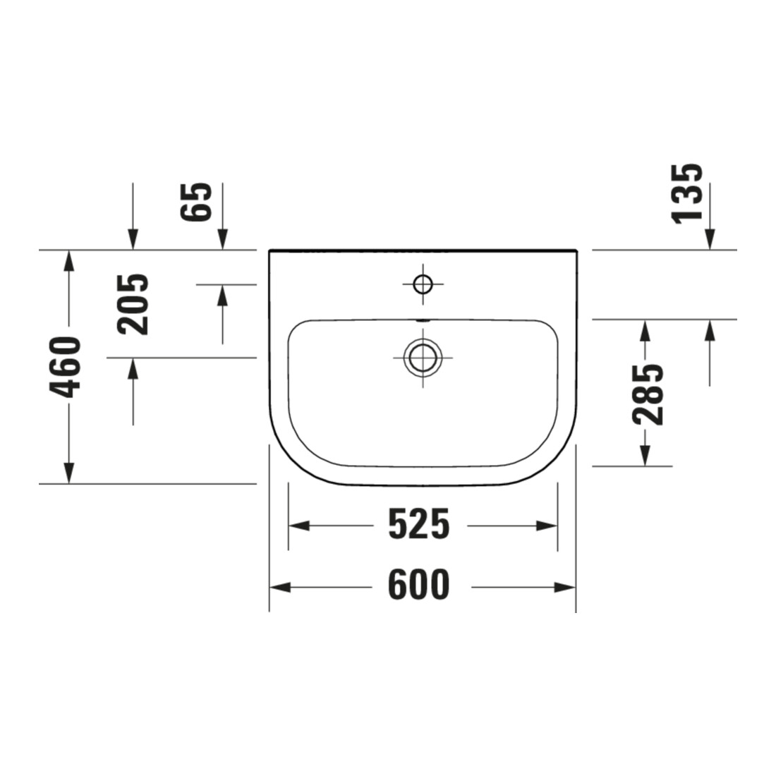 Duravit Lavabo D-Code 60x46 cm, avec trou robinet, trop-plein, blanc