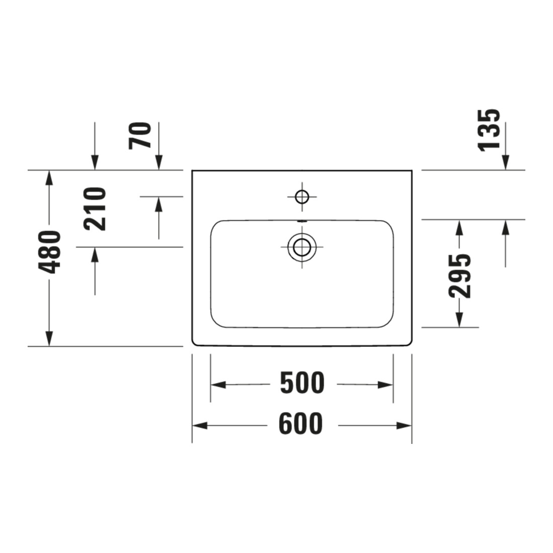 Duravit Lavabo D-Code 60x48 cm, avec trou robinet, trop-plein, blanc