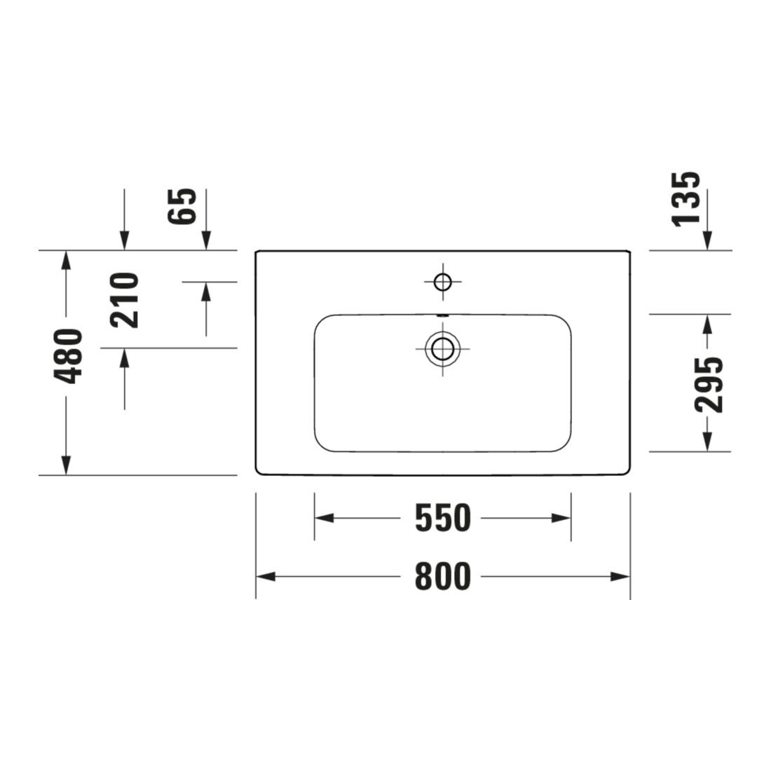 Duravit Lavabo D-Code 80x48 cm, avec trou robinet, trop-plein, blanc