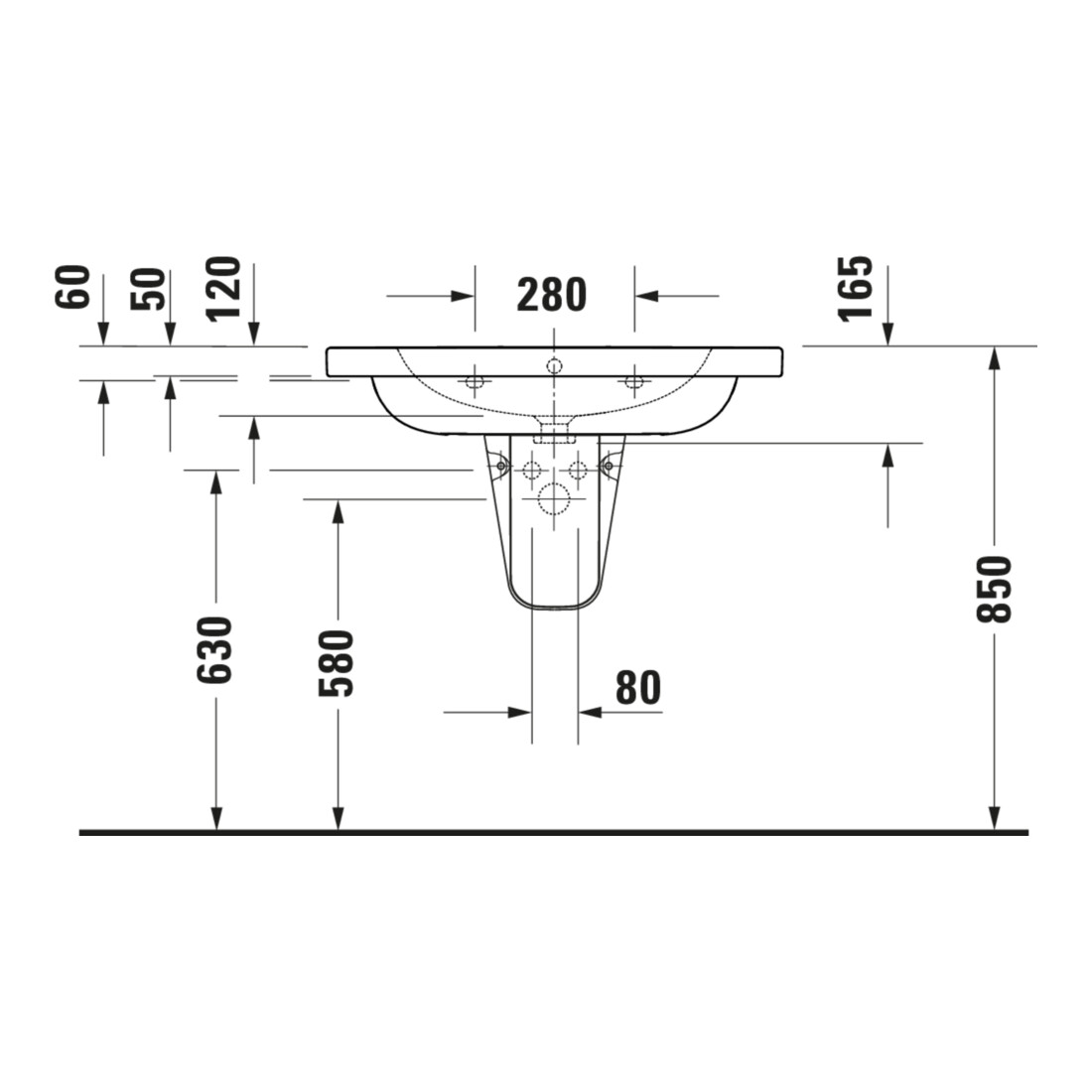 Duravit Lavabo D-Code 80x48 cm, avec trou robinet, trop-plein, blanc
