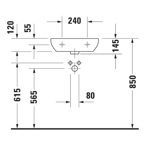 Duravit Lavabo D-Code Med 45x34 cm, avec trop-plein, blanc, avec trou robinet