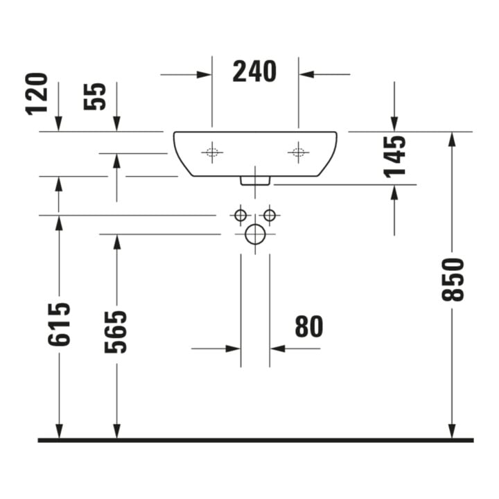 Duravit Lavabo D-Code Med 45x34 cm, avec trop-plein, blanc, sans robinetterie