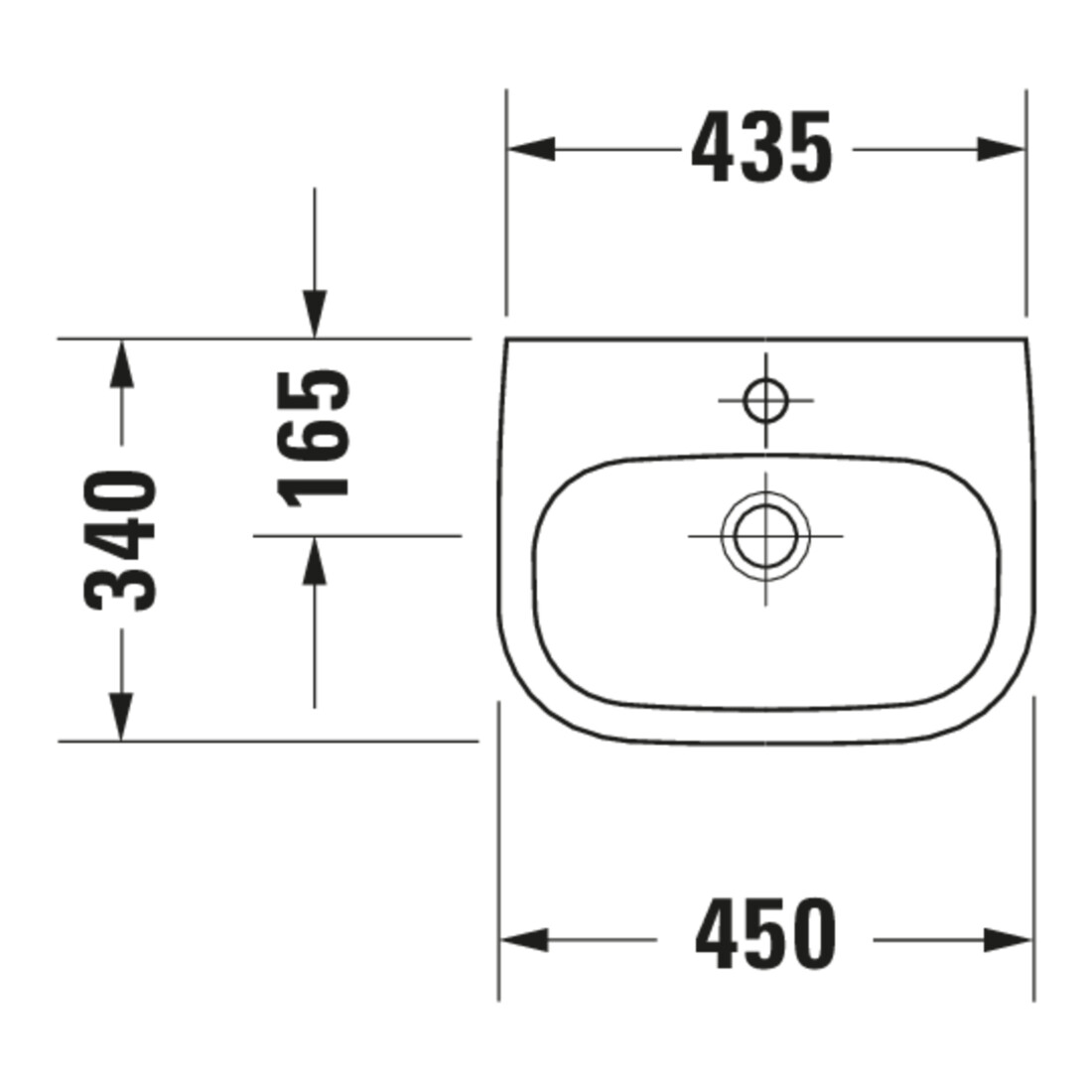 Duravit Lavabo D-Code Med 45x34 cm, avec trop-plein, blanc, sans robinetterie