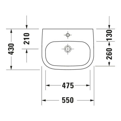 Duravit Lavabo D-Code Med 55x43 cm, sans robinetterie, avec trou de robinet, blanc