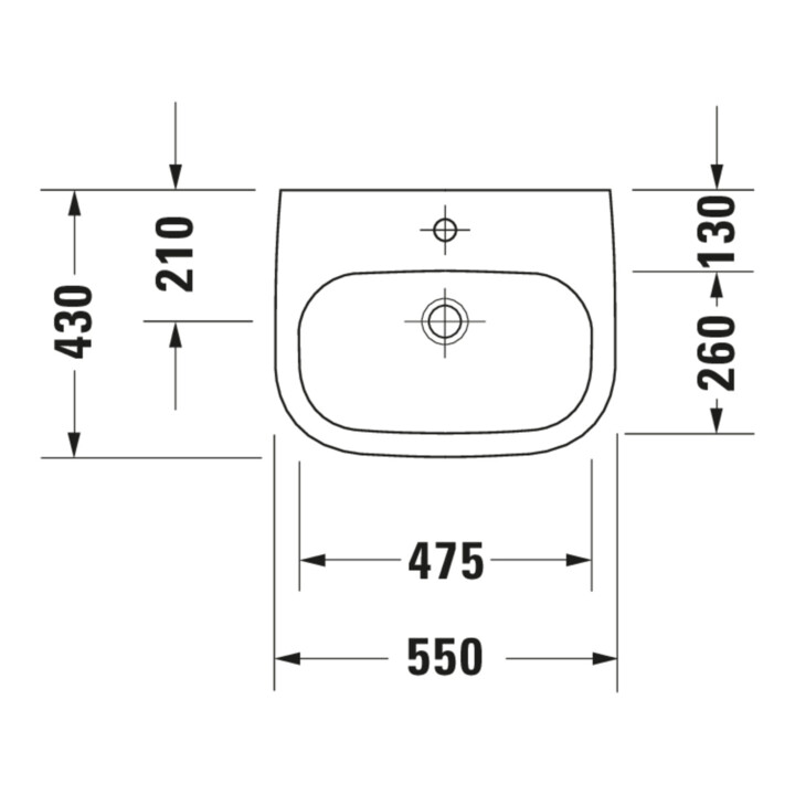 Duravit Lavabo D-Code Med 55x43 cm, sans robinetterie, avec trou de robinet, blanc