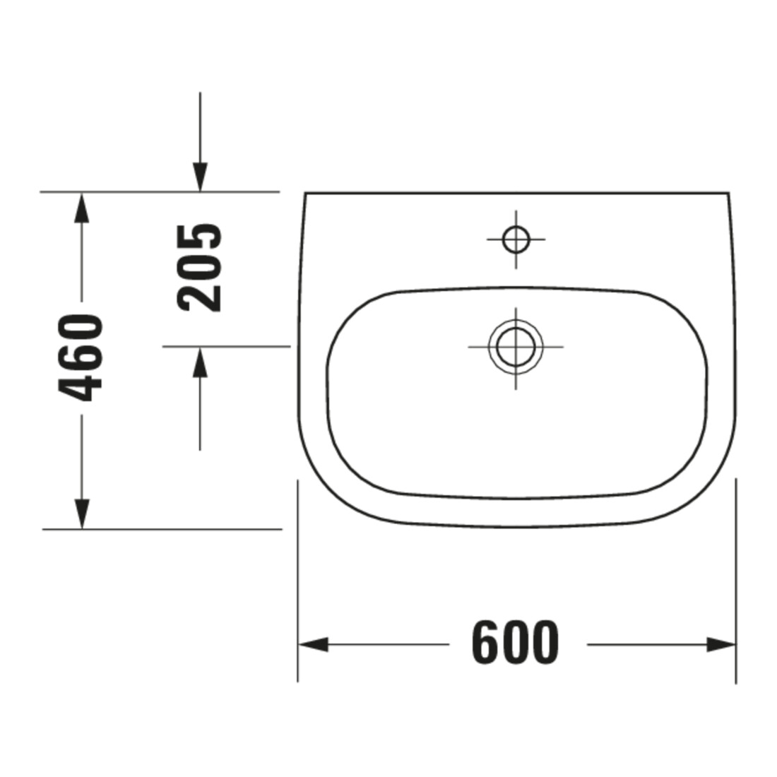 Duravit Lavabo D-Code Med 60x46 cm, sans robinetterie, avec trou de robinet, blanc