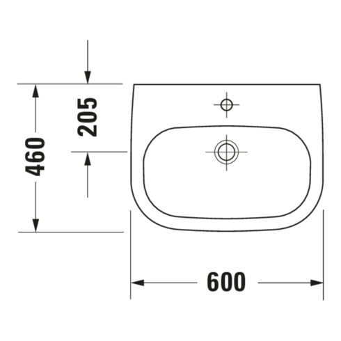 Duravit Lavabo D-Code Med 60x46 cm, sans robinetterie, avec trou de robinet, blanc